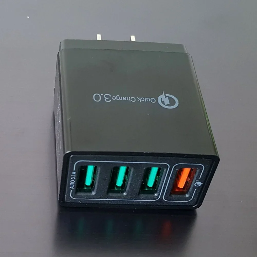 Fast Wall Charger 4 Ports Quick Charge QC 3.0 USB A Black Travel Charger
